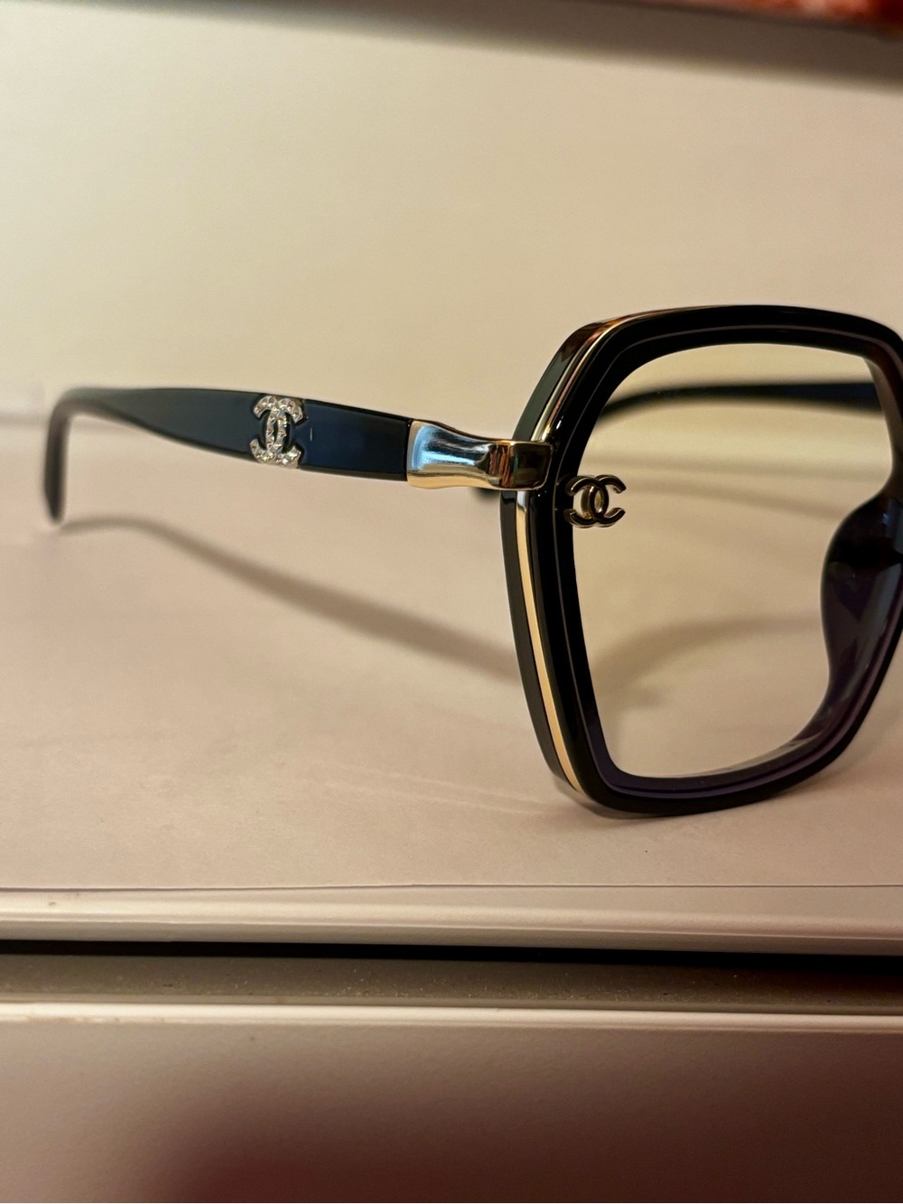 Brand New fashion Black & Gold Square Optical Glasses - Designer Logo Temples